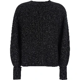 Black Crewneck Sweater with Short Design in Wool and Cashmere Blend Woman