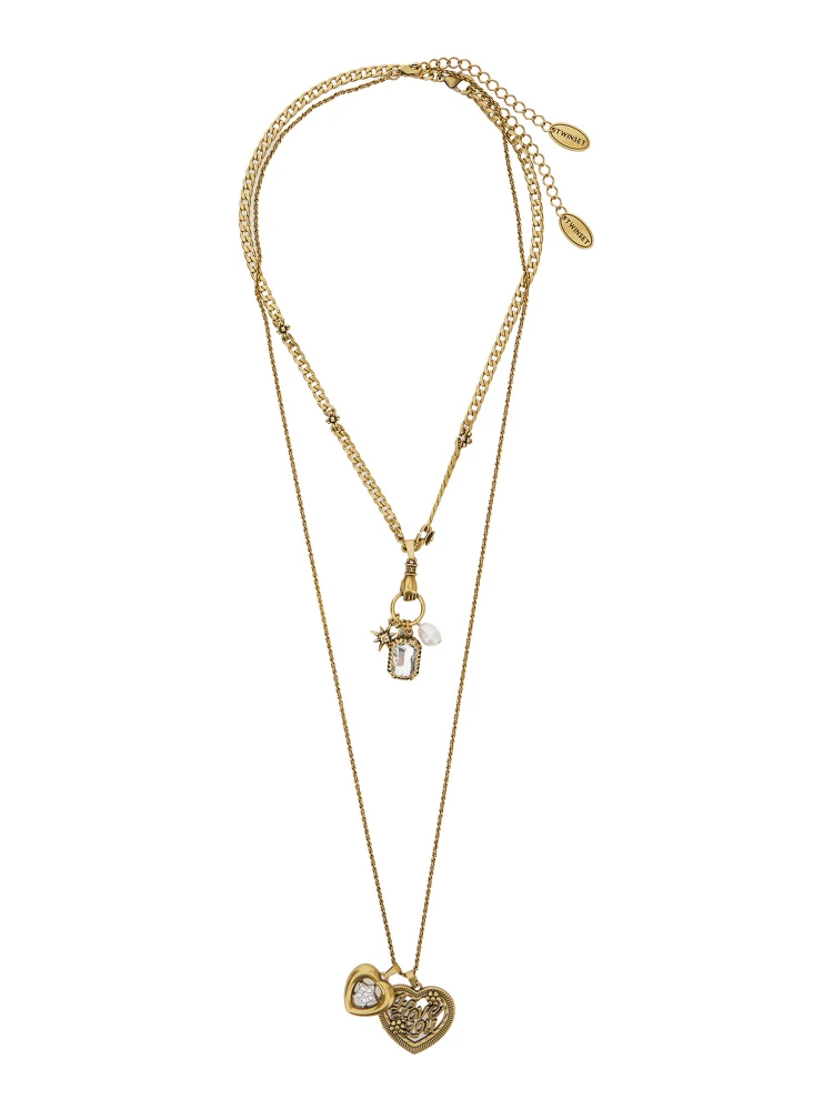 NATURAL Necklace with elegant metal details and warm colors, metallic material, old gold color, woman