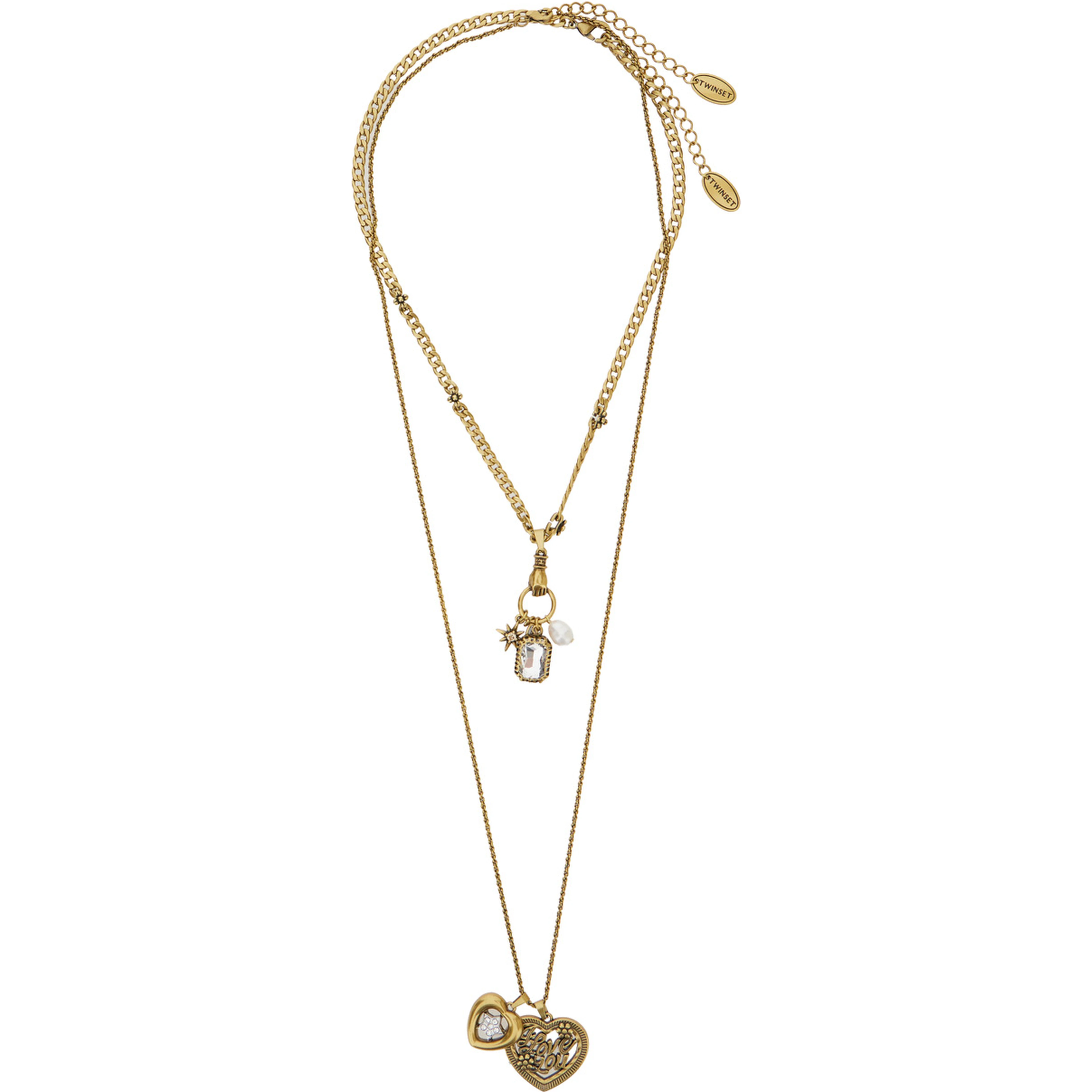 NATURAL Necklace with elegant metal details and warm colors, metallic material, old gold color, woman