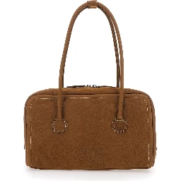 Shoulder Bag Soft Boston Small with Logo Lettering on the Front in Brown Leather for Women