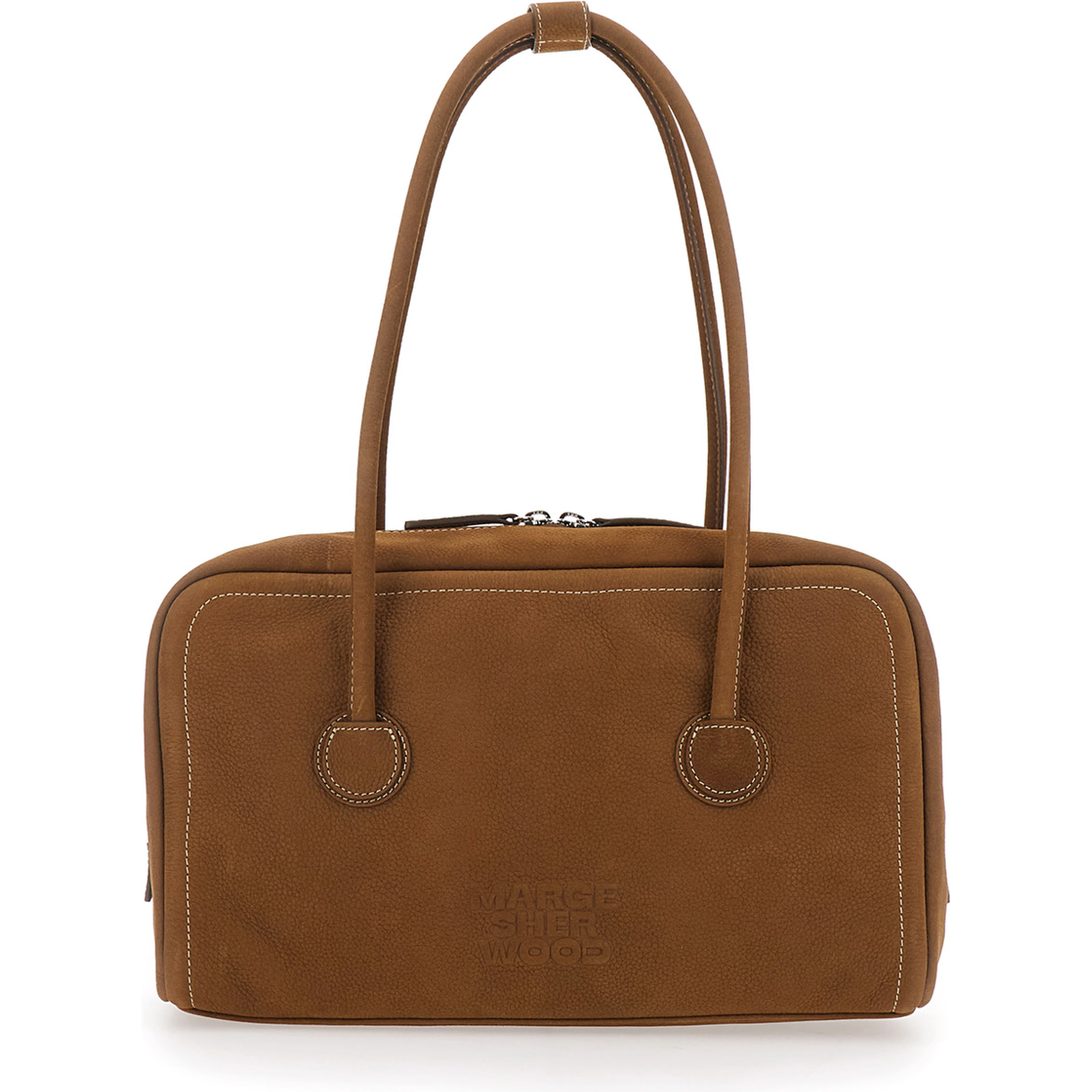 Shoulder Bag Soft Boston Small with Logo Lettering on the Front in Brown Leather for Women
