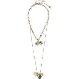 Metallic Layered necklace with multiple charms in brass for women