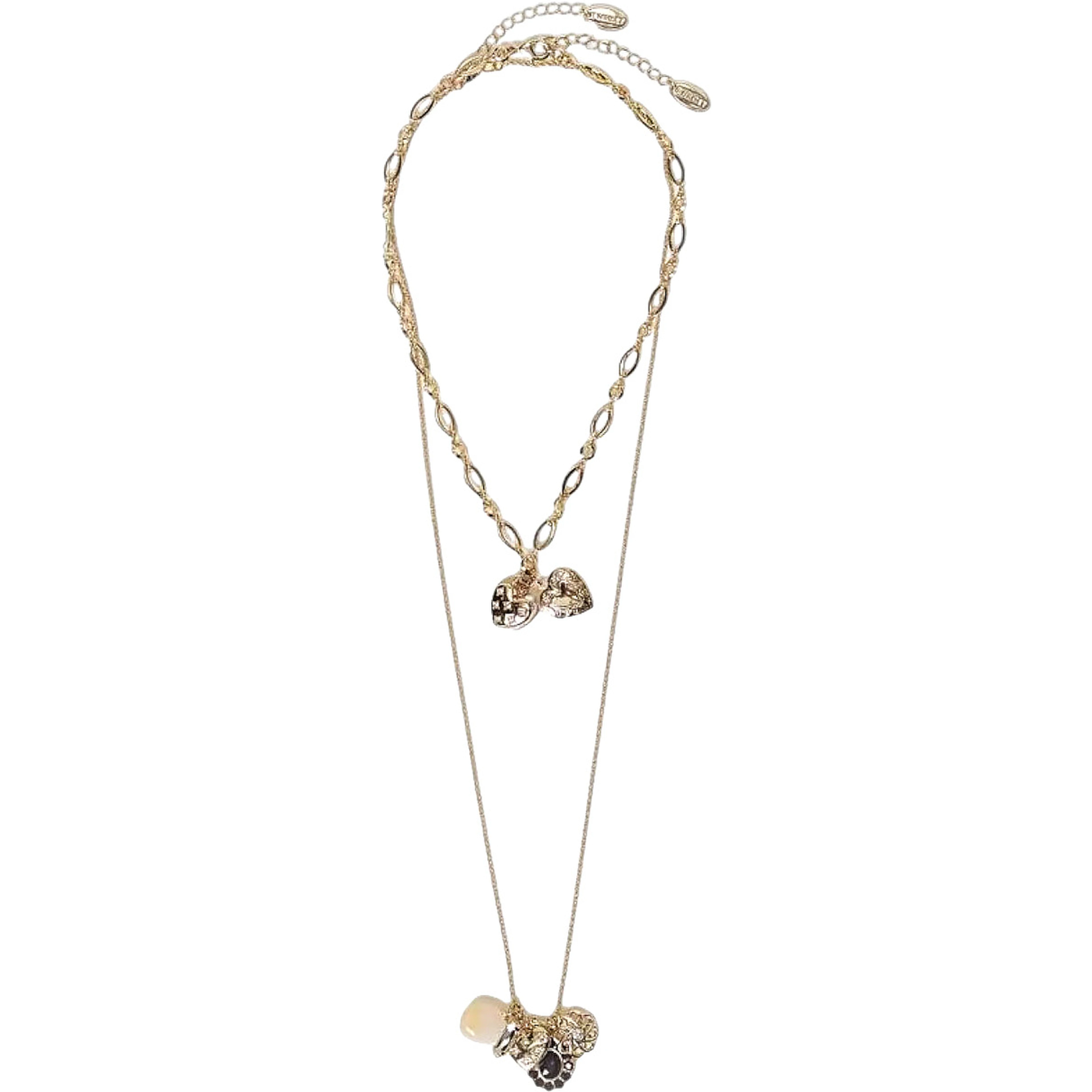 Metallic Layered necklace with multiple charms in brass for women