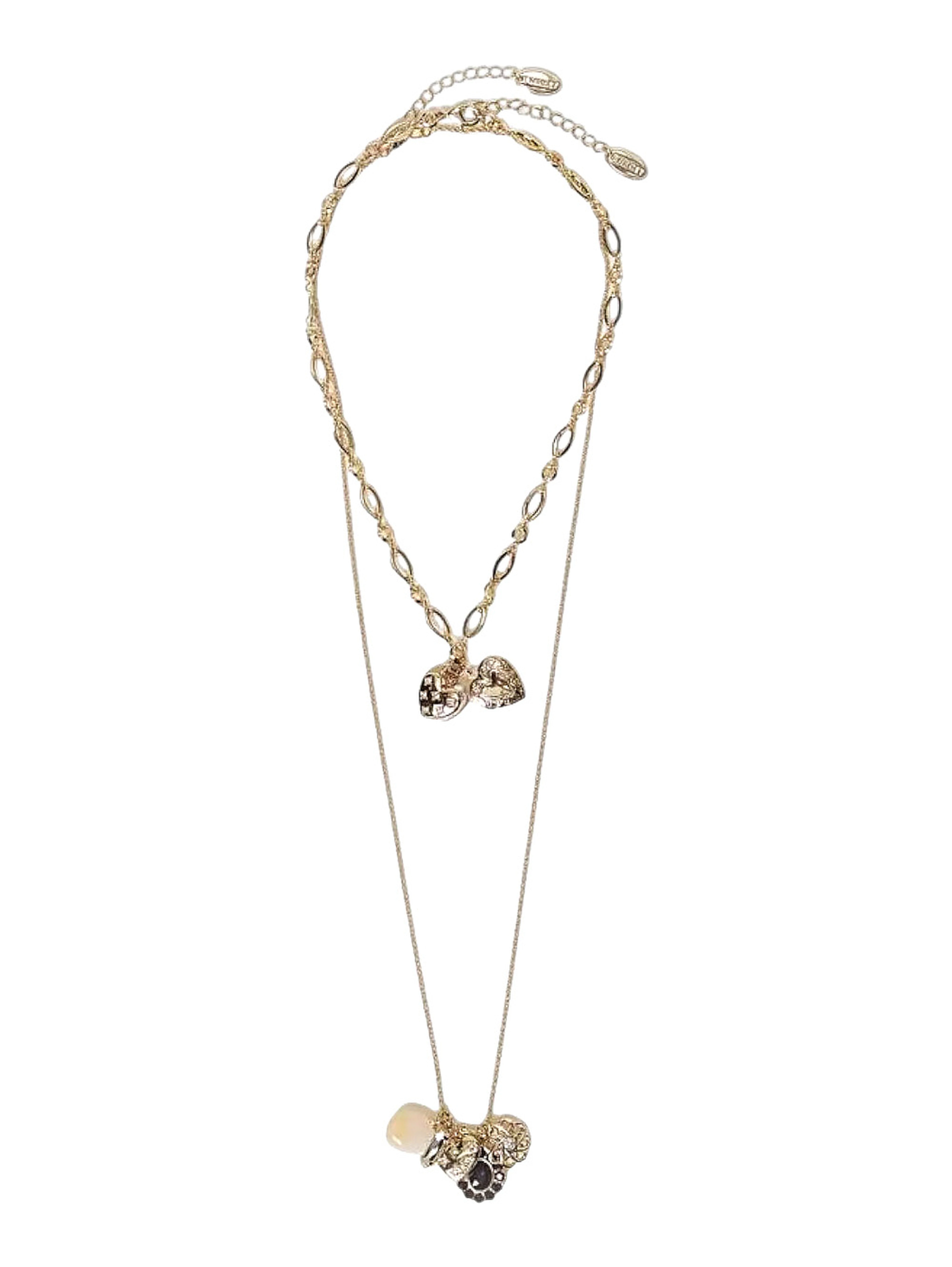 Metallic Layered necklace with multiple charms in brass for women
