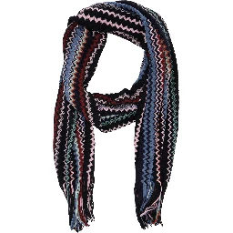 multicolor Scarf with all-over Zig Zag motif and fringed edge in blend wool and fabric women