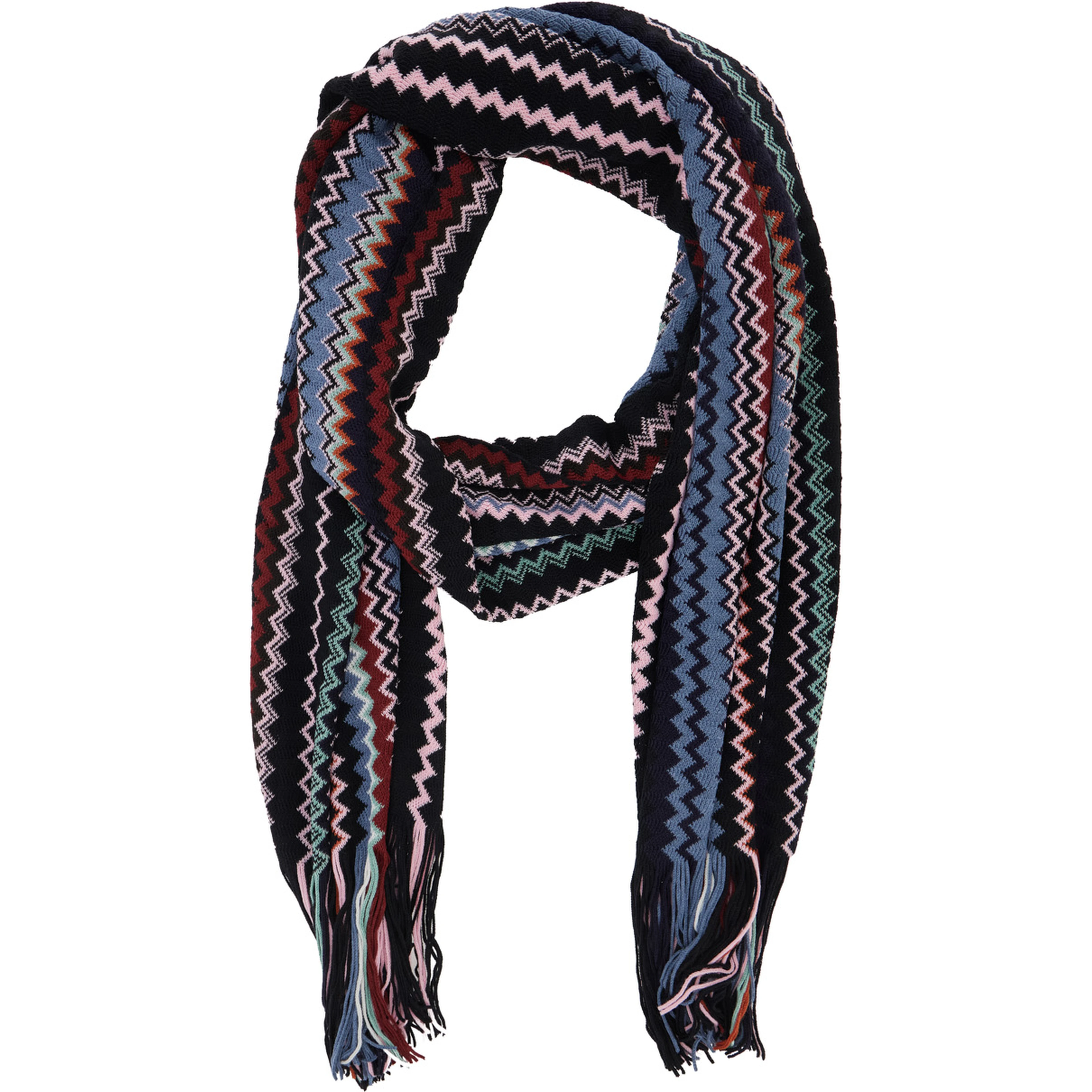 multicolor Scarf with all-over Zig Zag motif and fringed edge in blend wool and fabric women