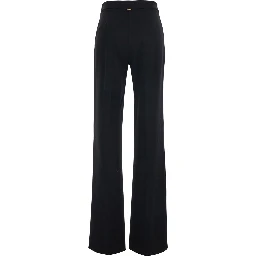 Black Wide Leg Trousers with Logo Plate on the Back in Stretch Viscose for Women
