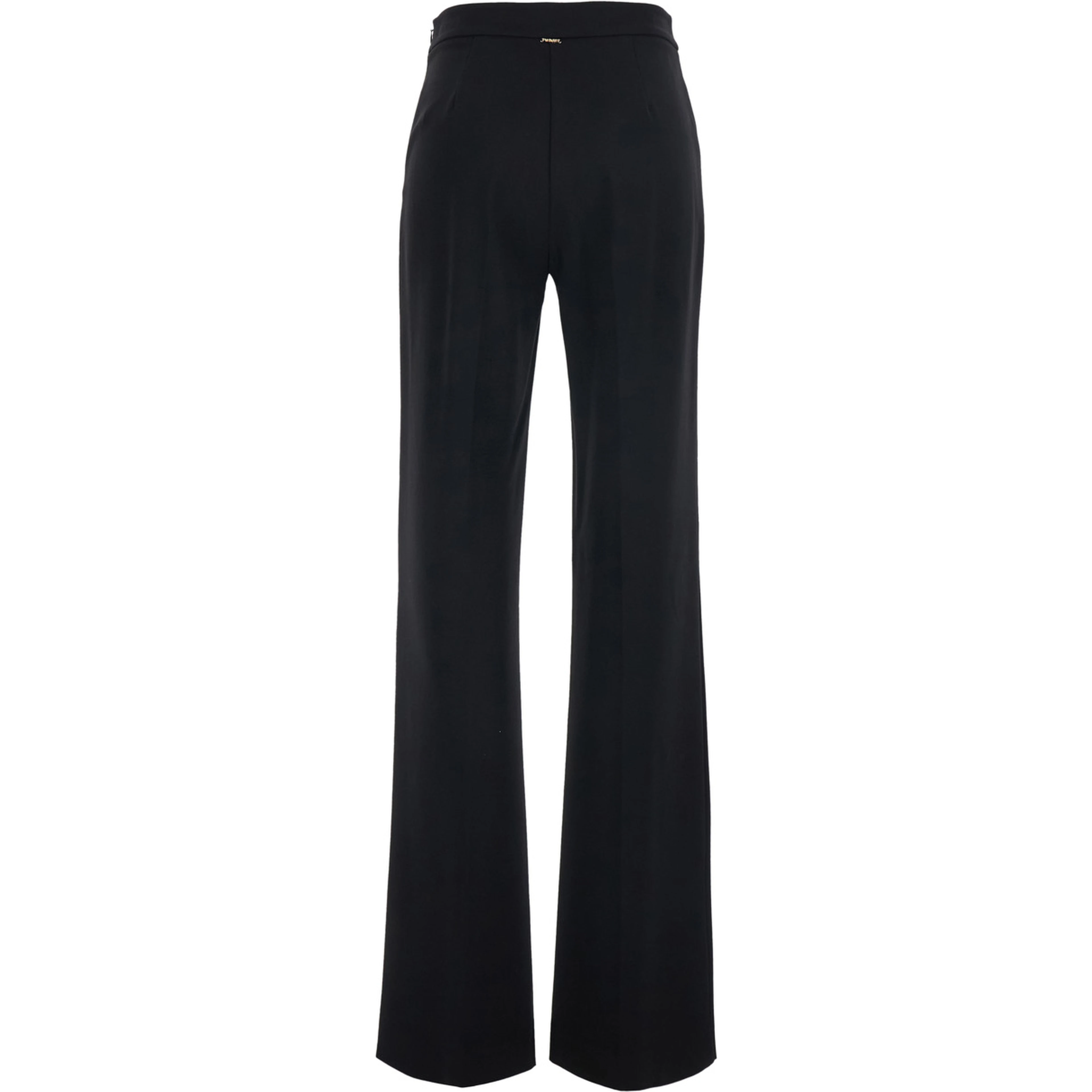 Black Wide Leg Trousers with Logo Plate on the Back in Stretch Viscose for Women