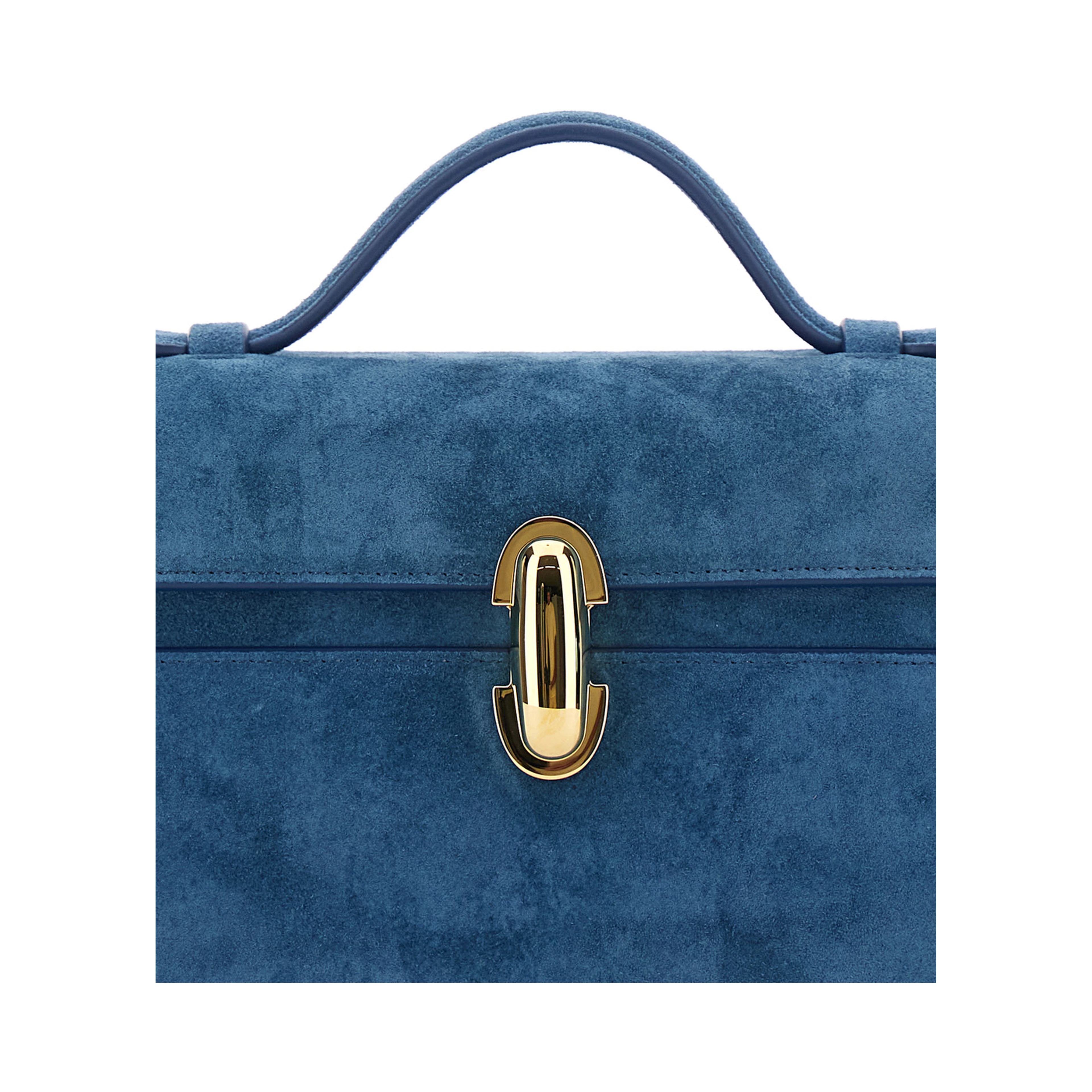 SYMMETRY CLUTCH IN SUEDE with elegant details and blue unisex suede