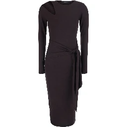 brown Dress with cutout details and tie waist in viscose for women