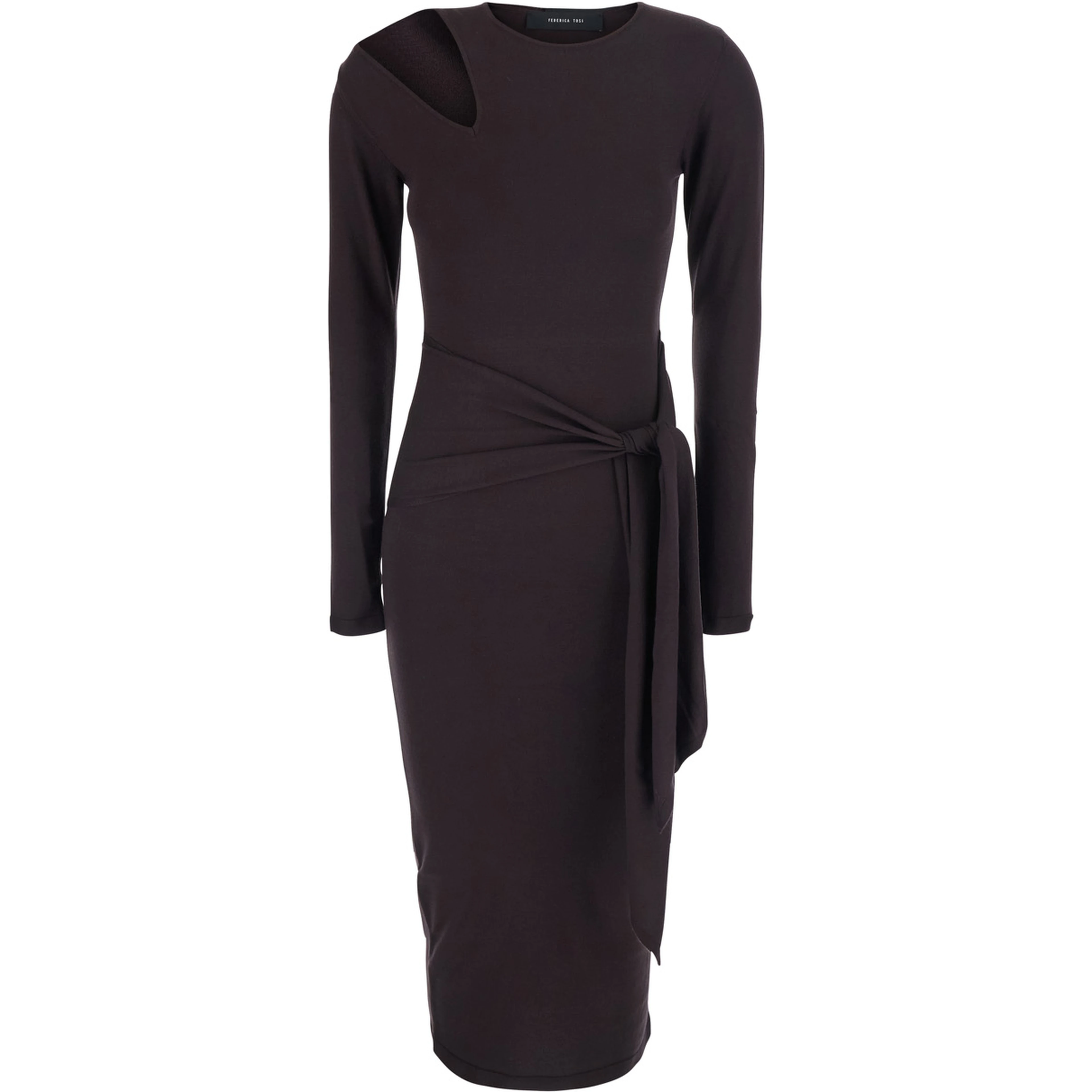 brown Dress with cutout details and tie waist in viscose for women