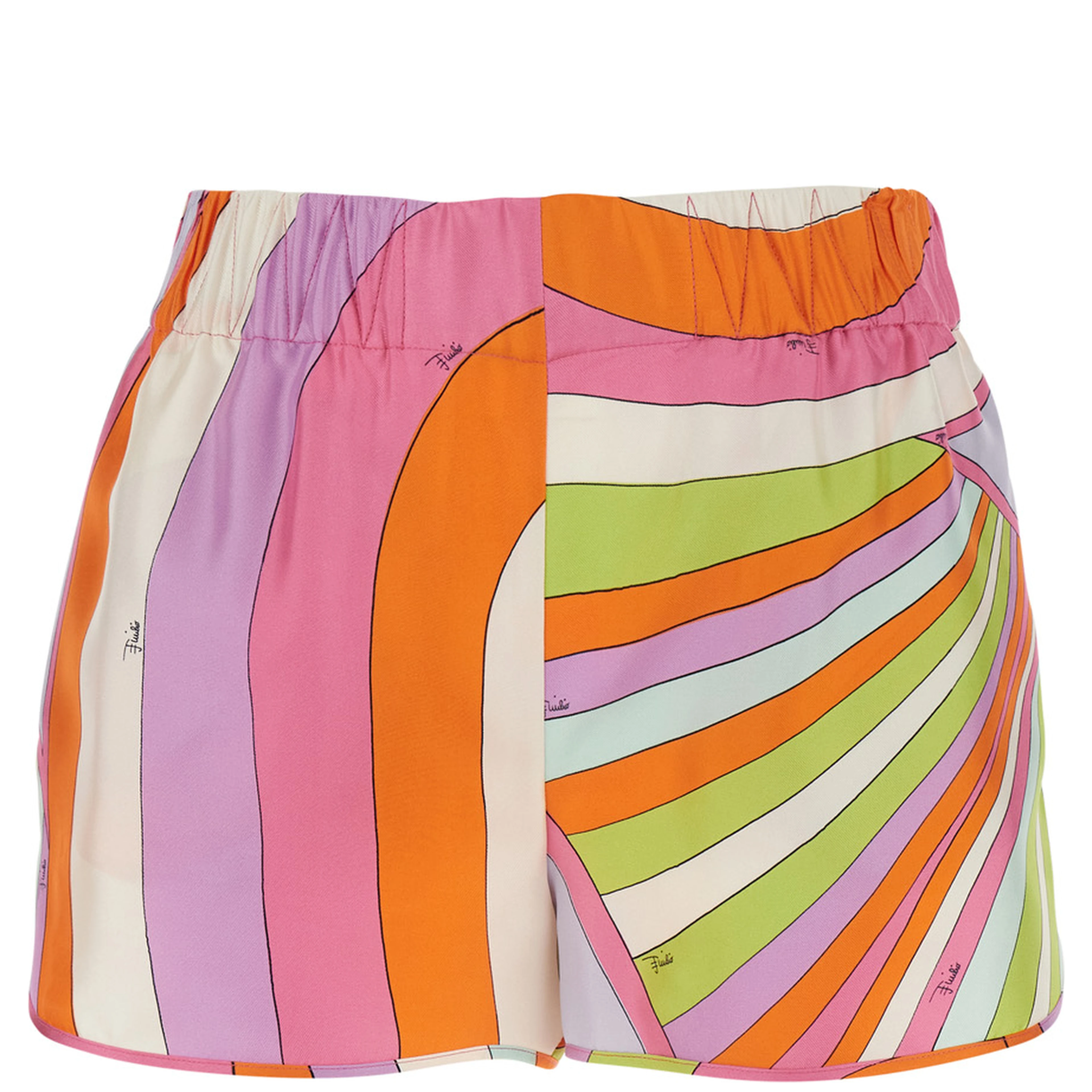 Multicolor shorts with elasticated waist and all-over geometric print in silk for women