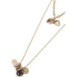 Metallic Layered necklace with multiple charms in brass for women