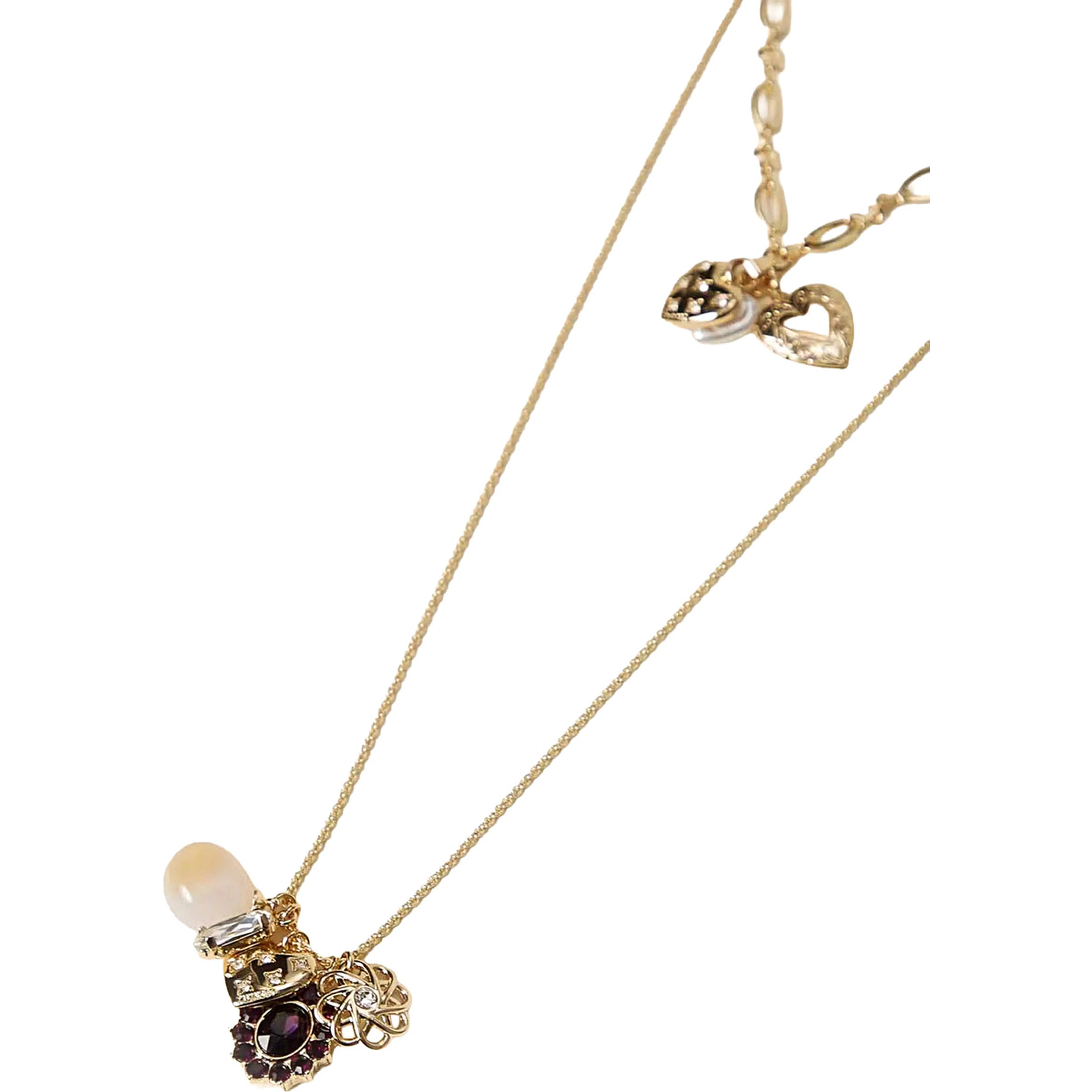 Metallic Layered necklace with multiple charms in brass for women