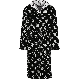 black and white Bathrobe with DG all-over logo and belt in cotton