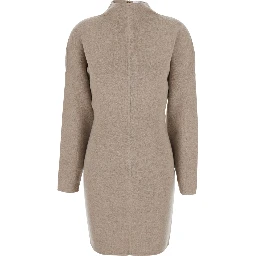 MXS RACCONTO Dress with long sleeves and V-neck in Beige Tech Fabric for women