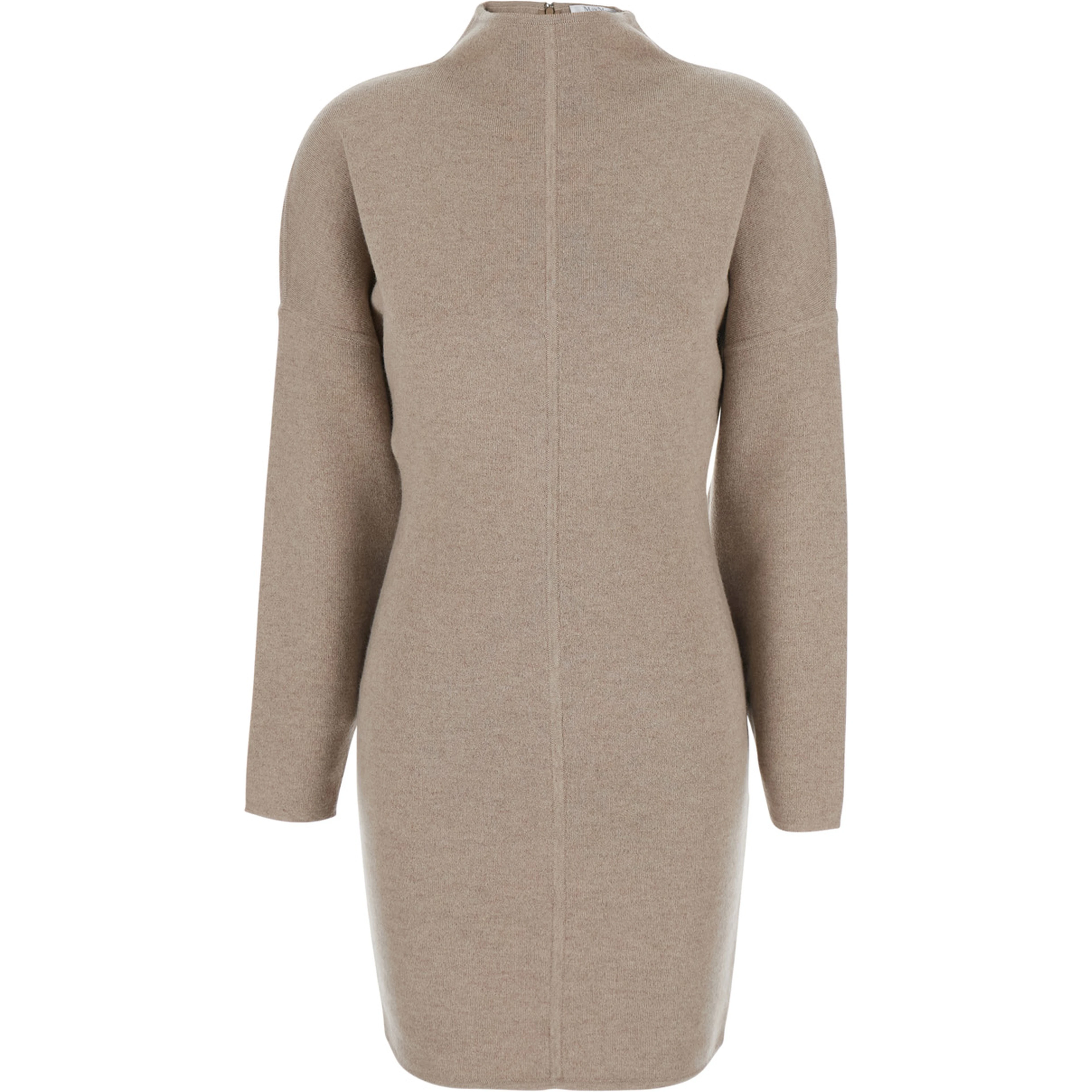 MXS RACCONTO Dress with long sleeves and V-neck in Beige Tech Fabric for women
