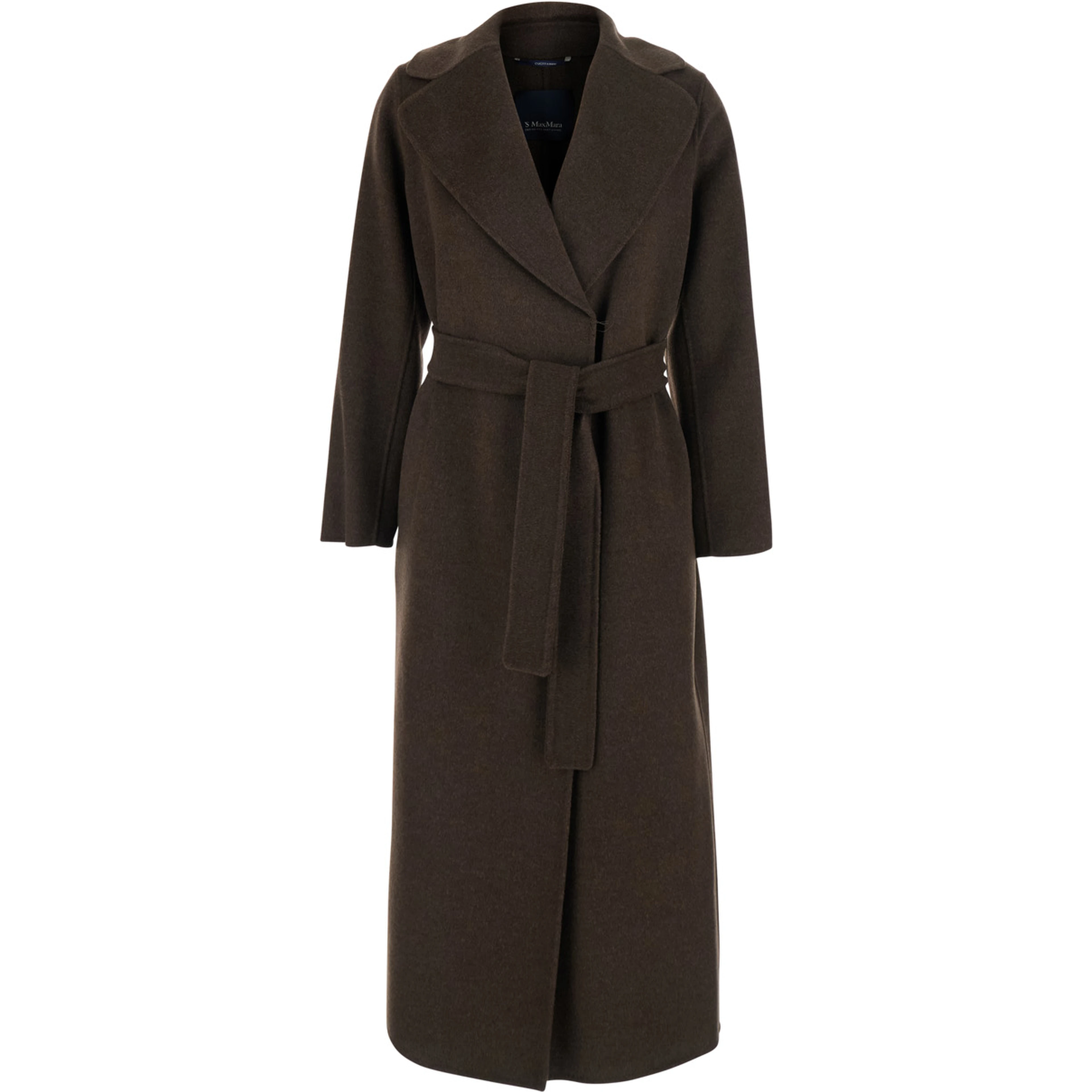 Pace Brown Coat with Notched Revers and Front Belt Closure in Wool for Women