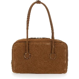 Shoulder Bag Soft Boston Small with Logo Lettering on the Front in Brown Leather for Women