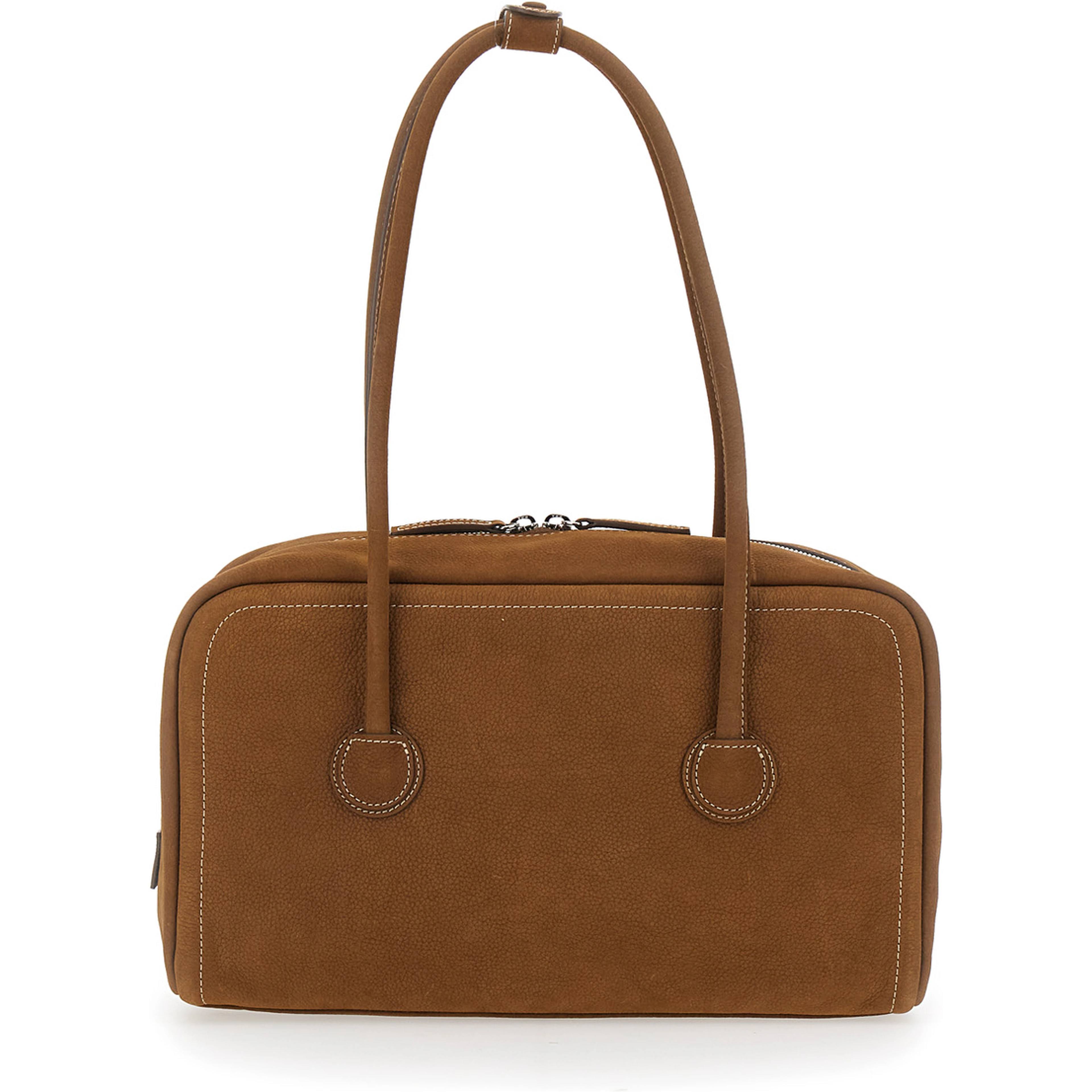 Shoulder Bag Soft Boston Small with Logo Lettering on the Front in Brown Leather for Women