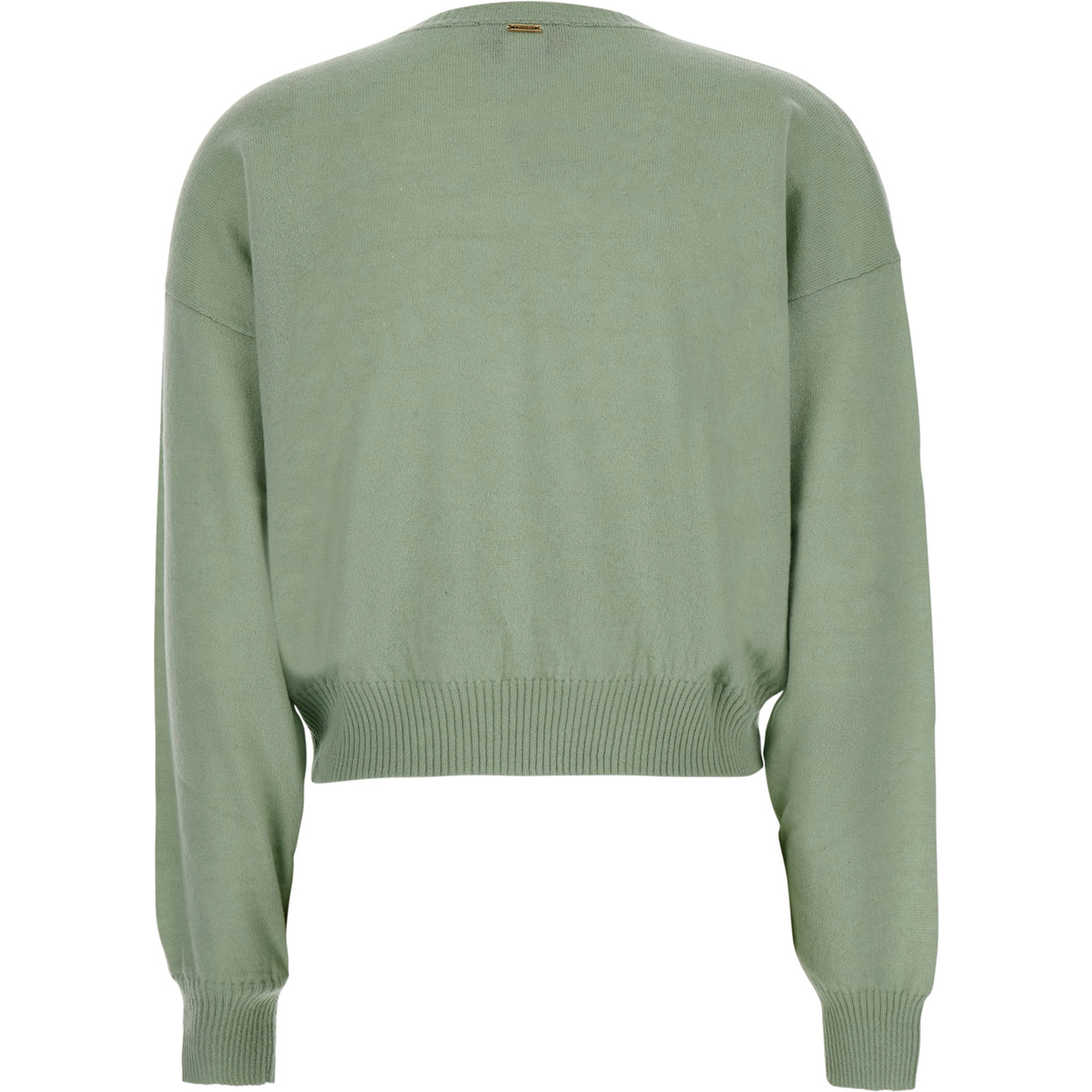 Green Crew neck sweater with dropped shoulders and crop design in cashmere blend for women