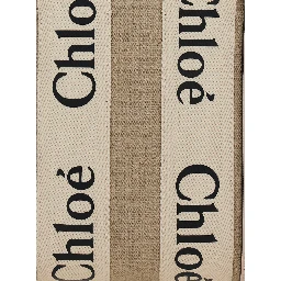 Tote bag Woody with Logoed Ribbons in Beige Canvas for Women