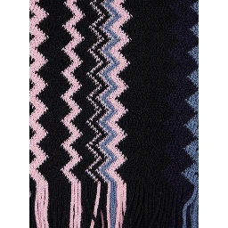 multicolor Scarf with all-over Zig Zag motif and fringed edge in blend wool and fabric women