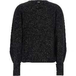 Black Crewneck Sweater with Short Design in Wool and Cashmere Blend Woman