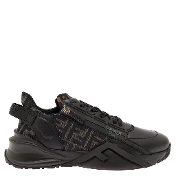 Sneaker Fendi Flow with FF Logo and Zip Detail on the Side in Black Leather Men