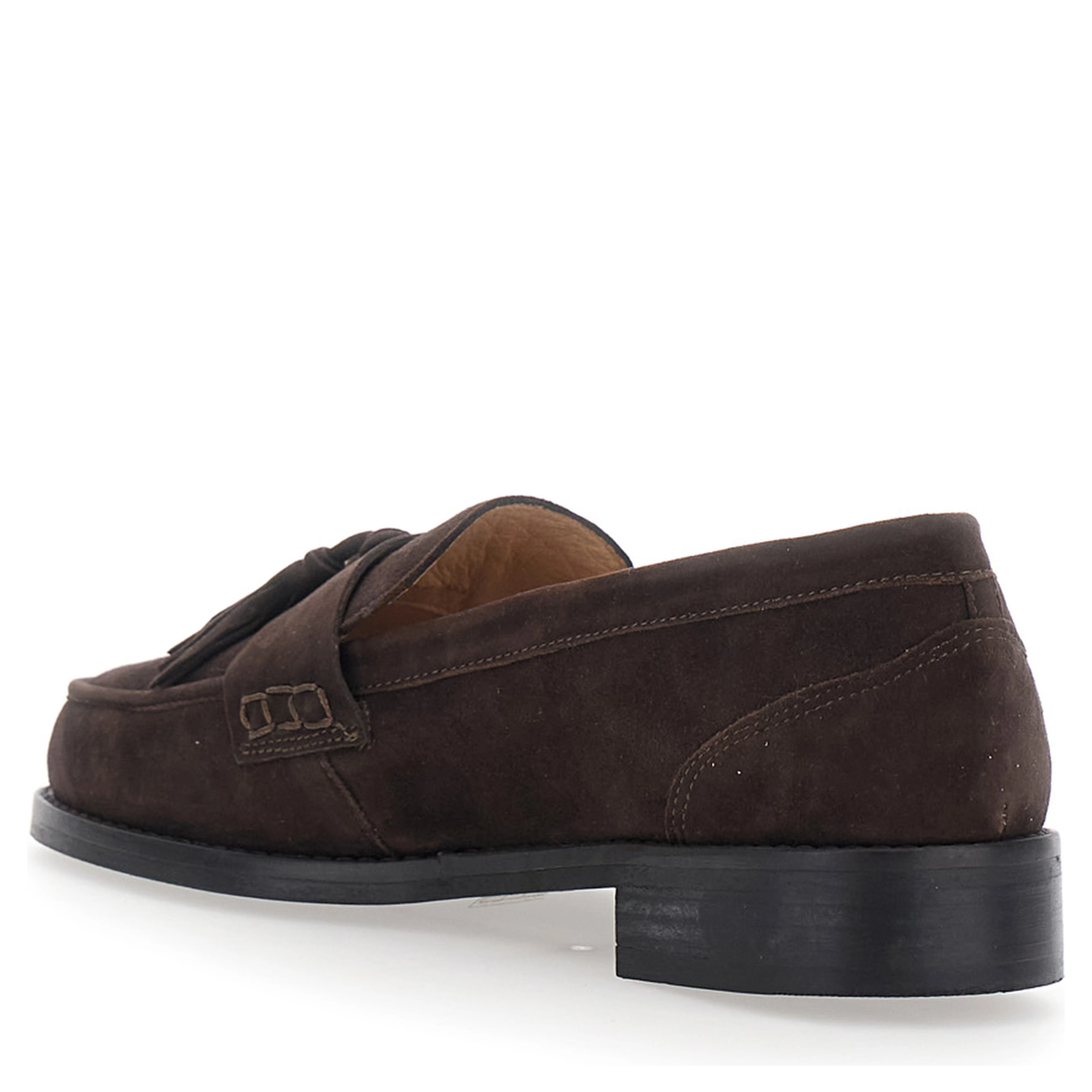 Brown Low-heeled loafers with tassels on the front in suede for women