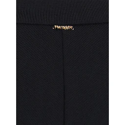 Black Wide Leg Trousers with Logo Plate on the Back in Stretch Viscose for Women