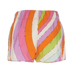 Multicolor shorts with elasticated waist and all-over geometric print in silk for women