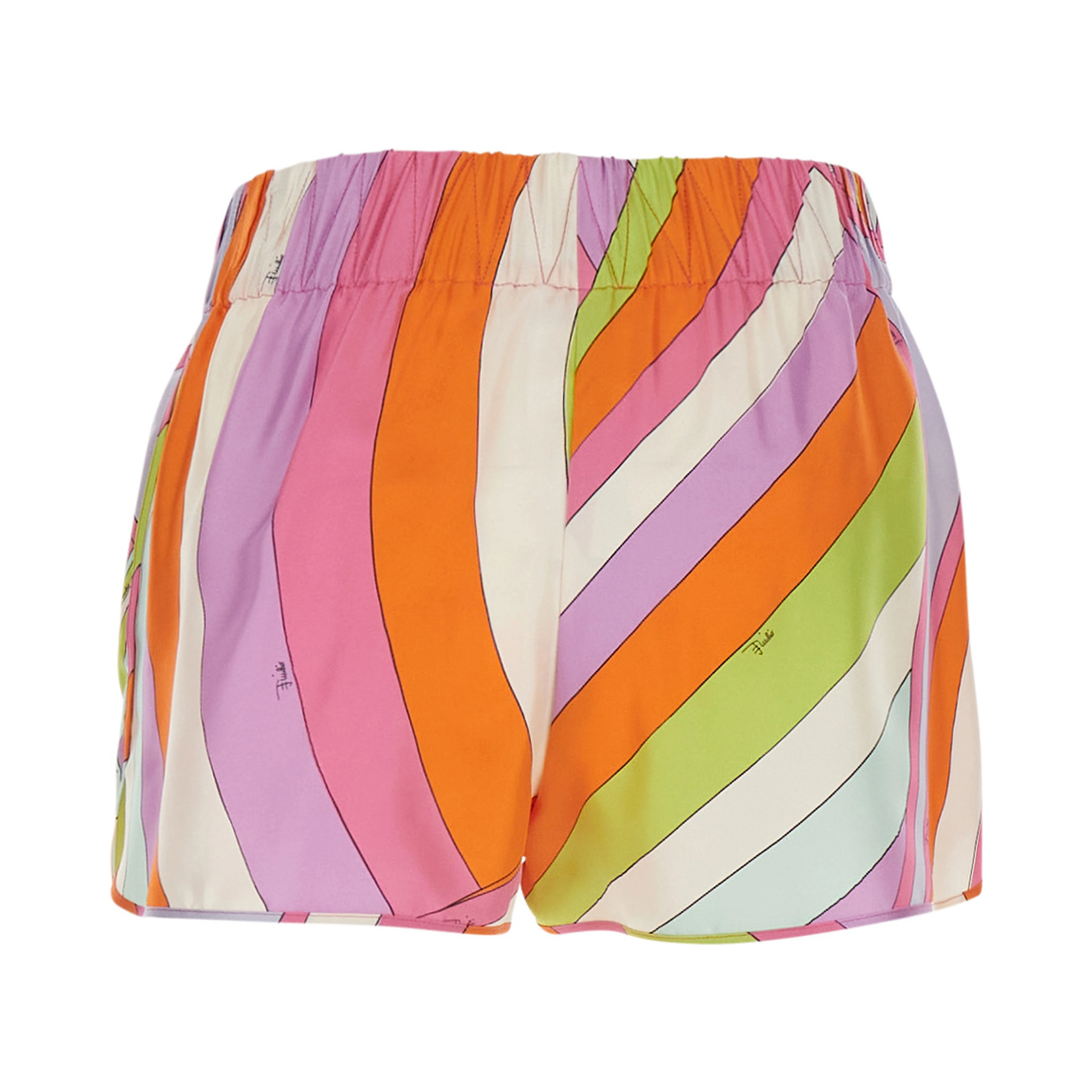 Multicolor shorts with elasticated waist and all-over geometric print in silk for women
