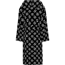 black and white Bathrobe with DG all-over logo and belt in cotton