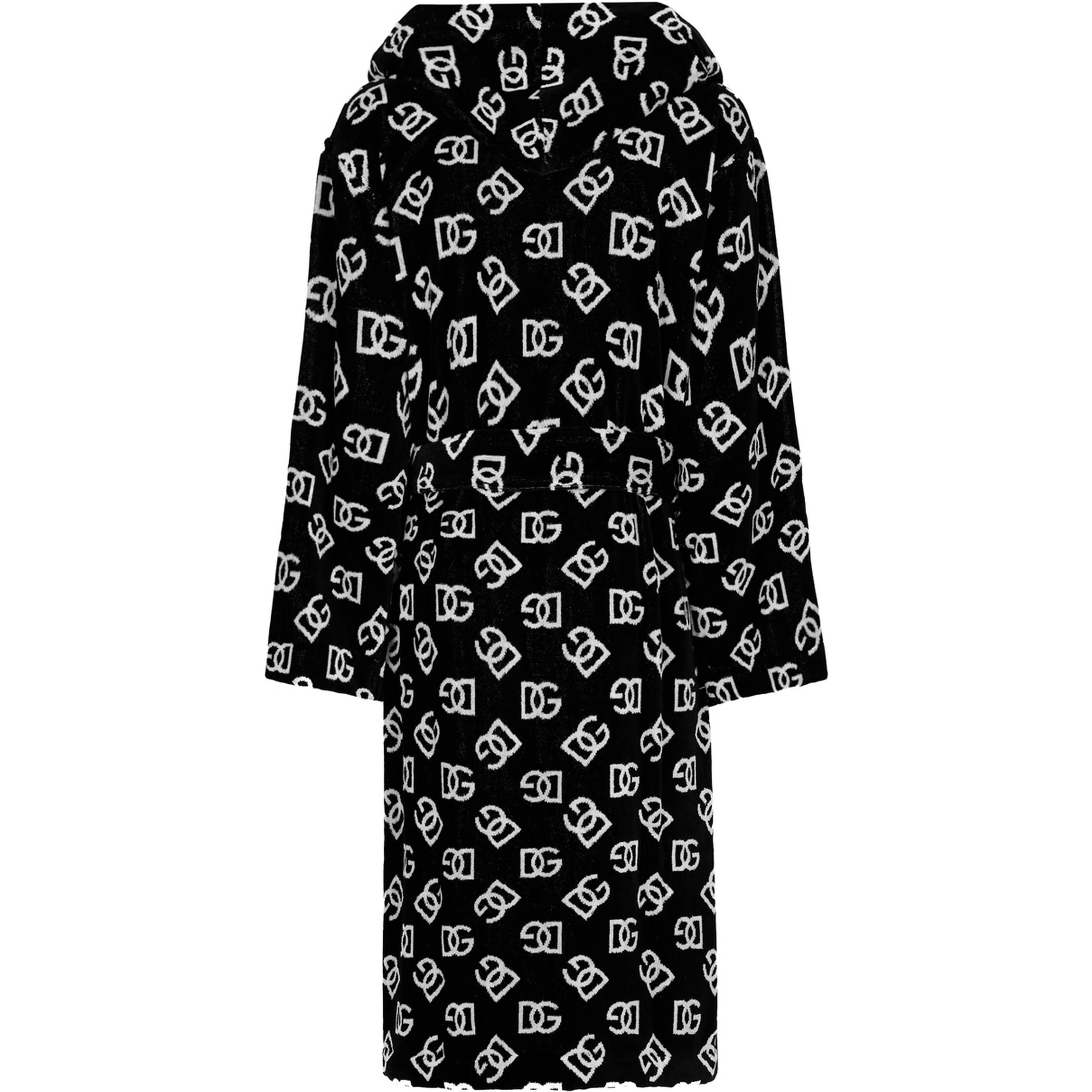black and white Bathrobe with DG all-over logo and belt in cotton