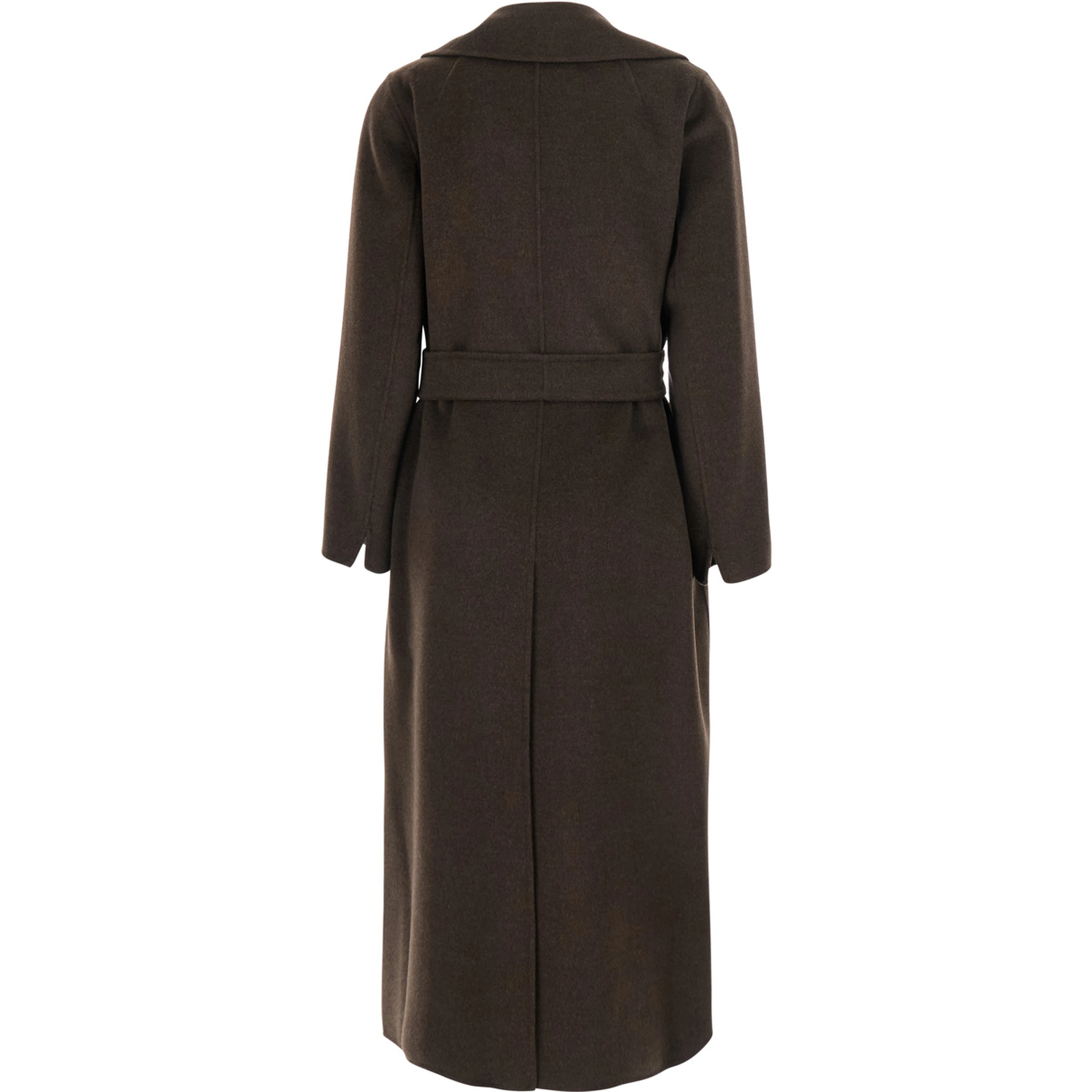 Pace Brown Coat with Notched Revers and Front Belt Closure in Wool for Women
