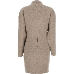 MXS RACCONTO Dress with long sleeves and V-neck in Beige Tech Fabric for women