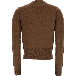 Liuti Brown Sweater with V-neck and diamond motif on the front in wool and cashmere for women