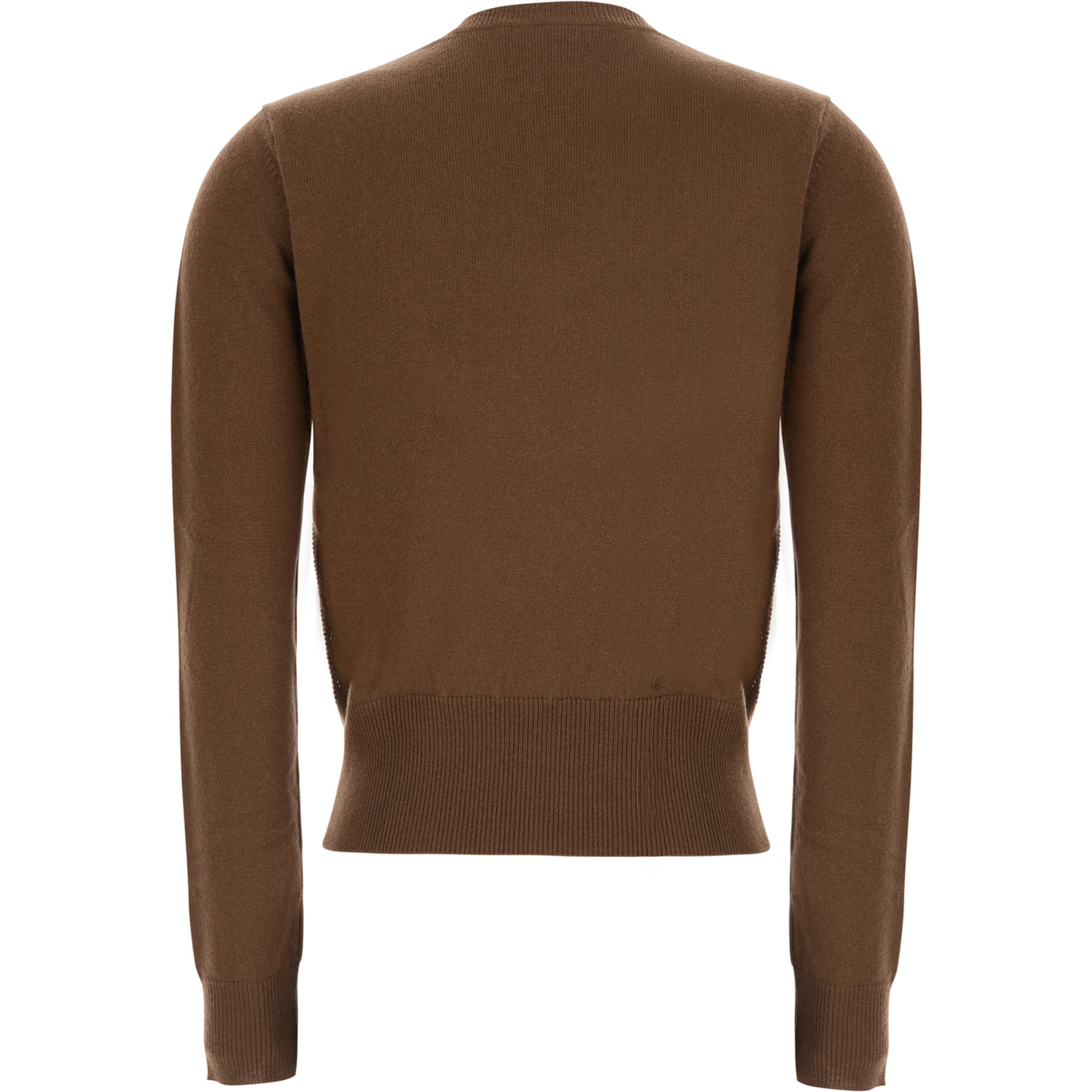 Liuti Brown Sweater with V-neck and diamond motif on the front in wool and cashmere for women