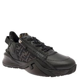 Sneaker Fendi Flow with FF Logo and Zip Detail on the Side in Black Leather Men