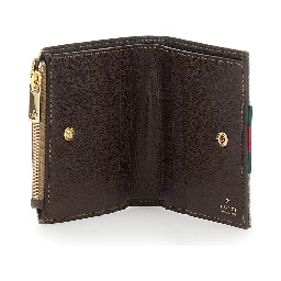Beige Wallet with Web Stripe and Zip Closure and Magnetic Button in GG Canvas for Women