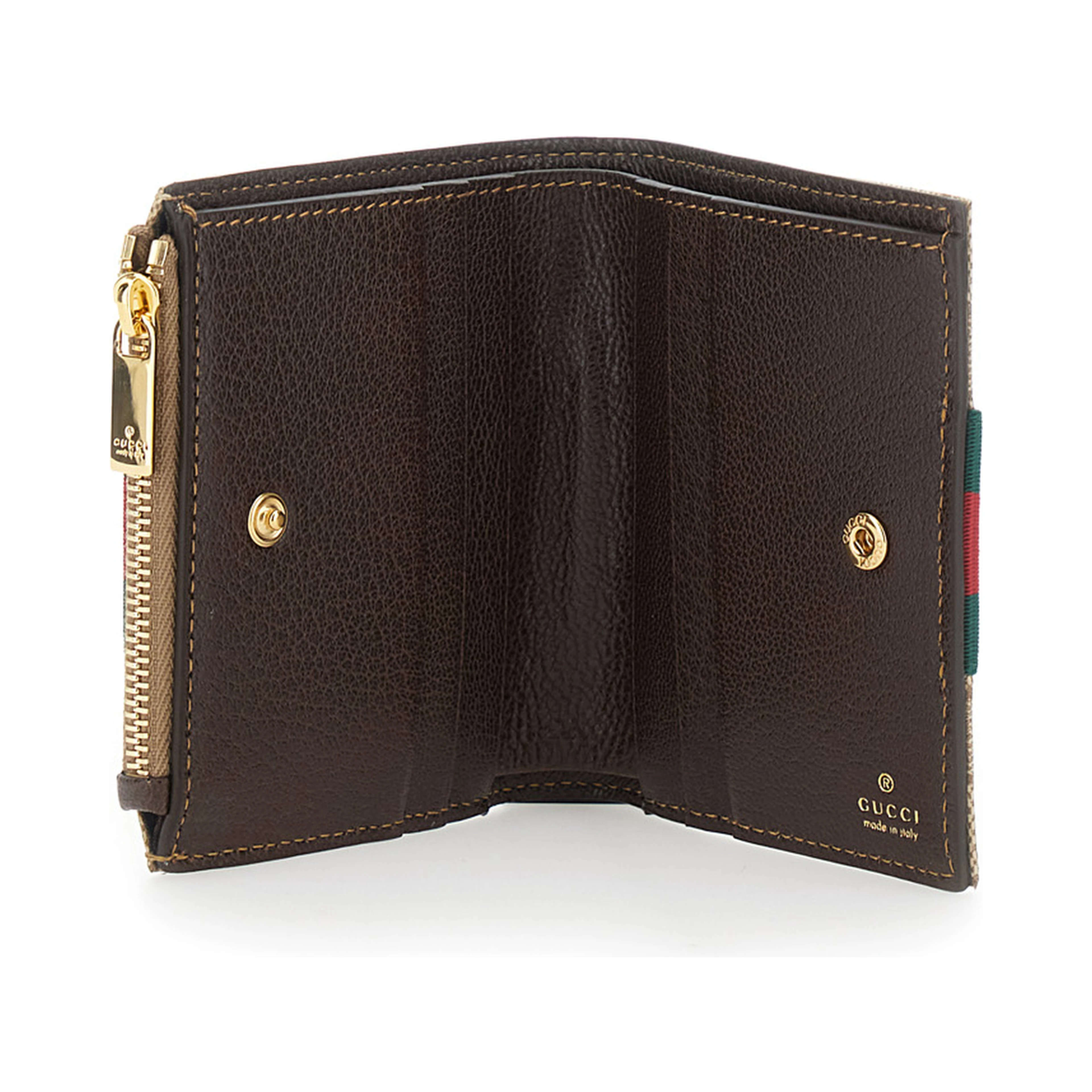 Beige Wallet with Web Stripe and Zip Closure and Magnetic Button in GG Canvas for Women