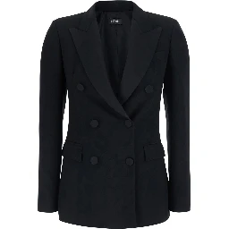 Black Double-Breasted Jacket with Peak Revers in Tech Fabric for Women