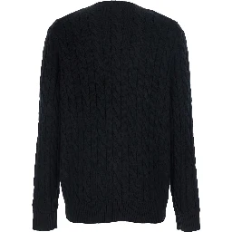 Crew Neck Sweater with Pony Logo on the Front in Black Cotton for Men