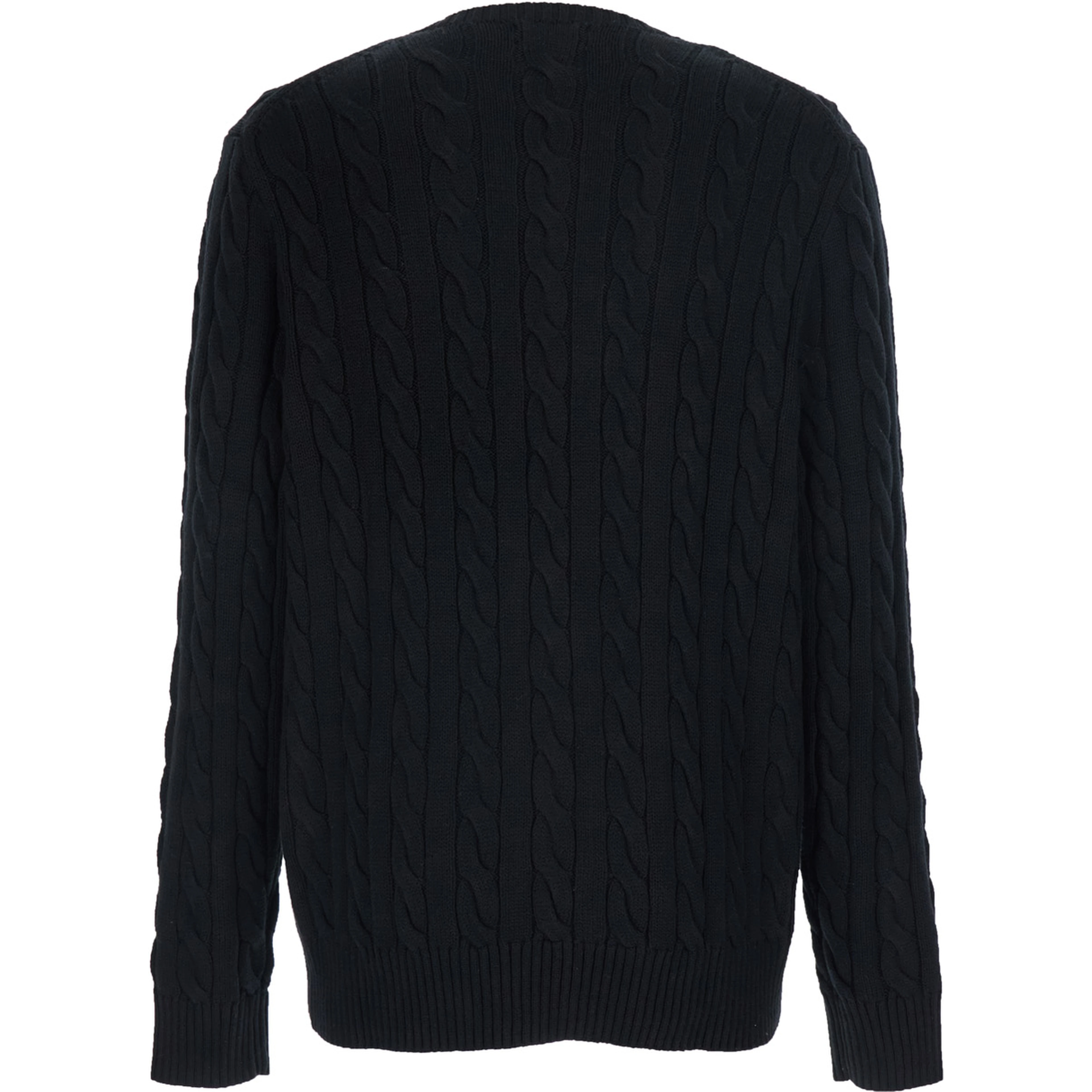 Crew Neck Sweater with Pony Logo on the Front in Black Cotton for Men