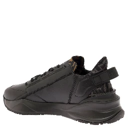 Sneaker Fendi Flow with FF Logo and Zip Detail on the Side in Black Leather Men