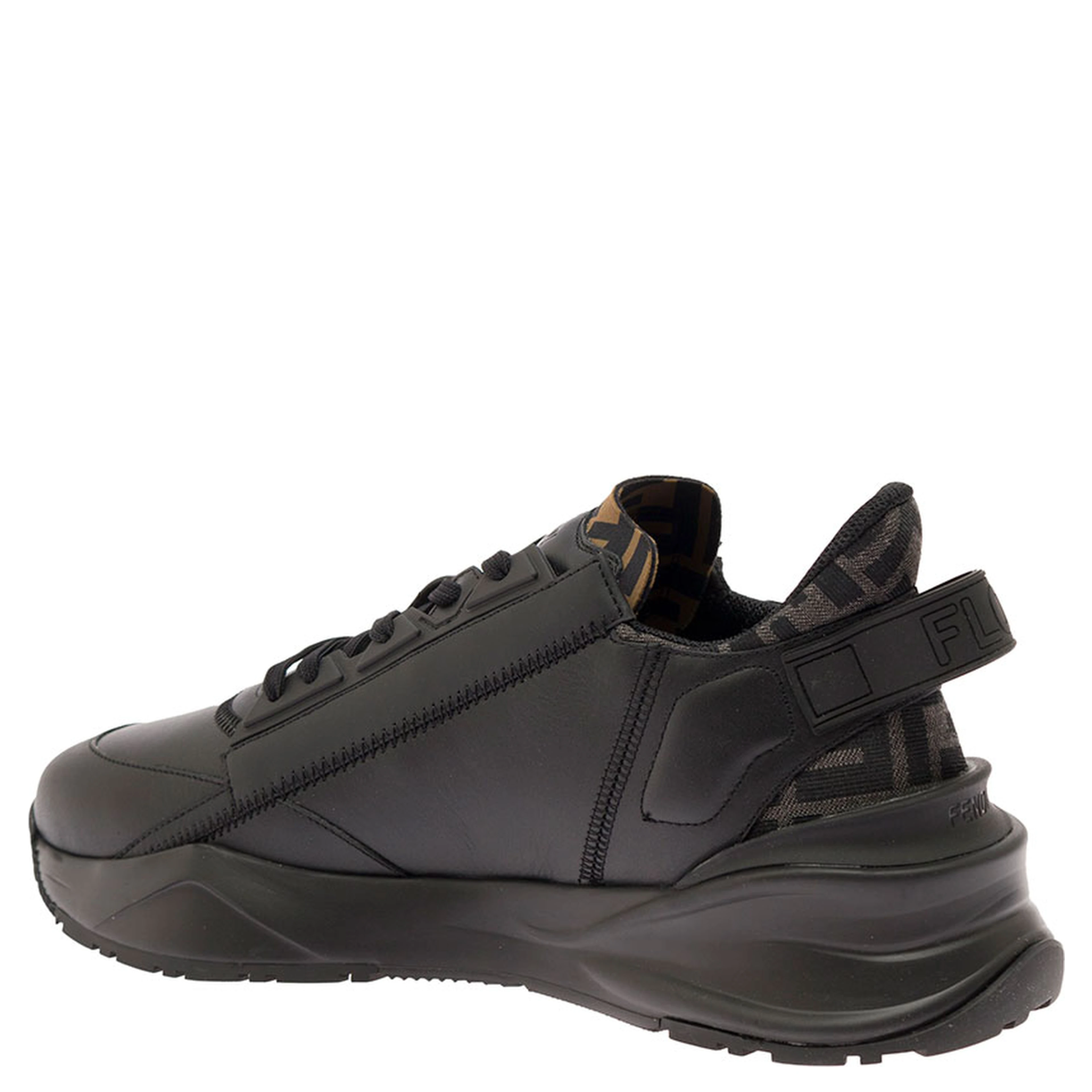 Sneaker Fendi Flow with FF Logo and Zip Detail on the Side in Black Leather Men