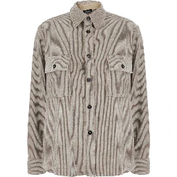 Grey Shirt with classic collar and two patch pockets on the front in corduroy for women