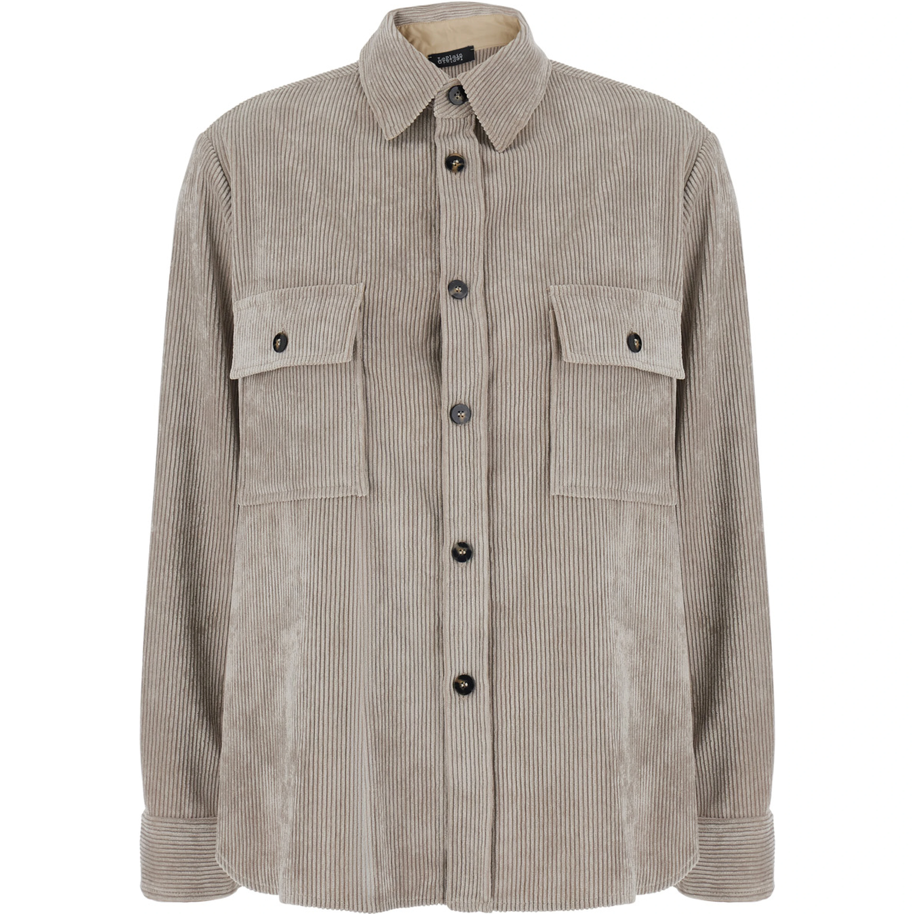 Grey Shirt with classic collar and two patch pockets on the front in corduroy for women