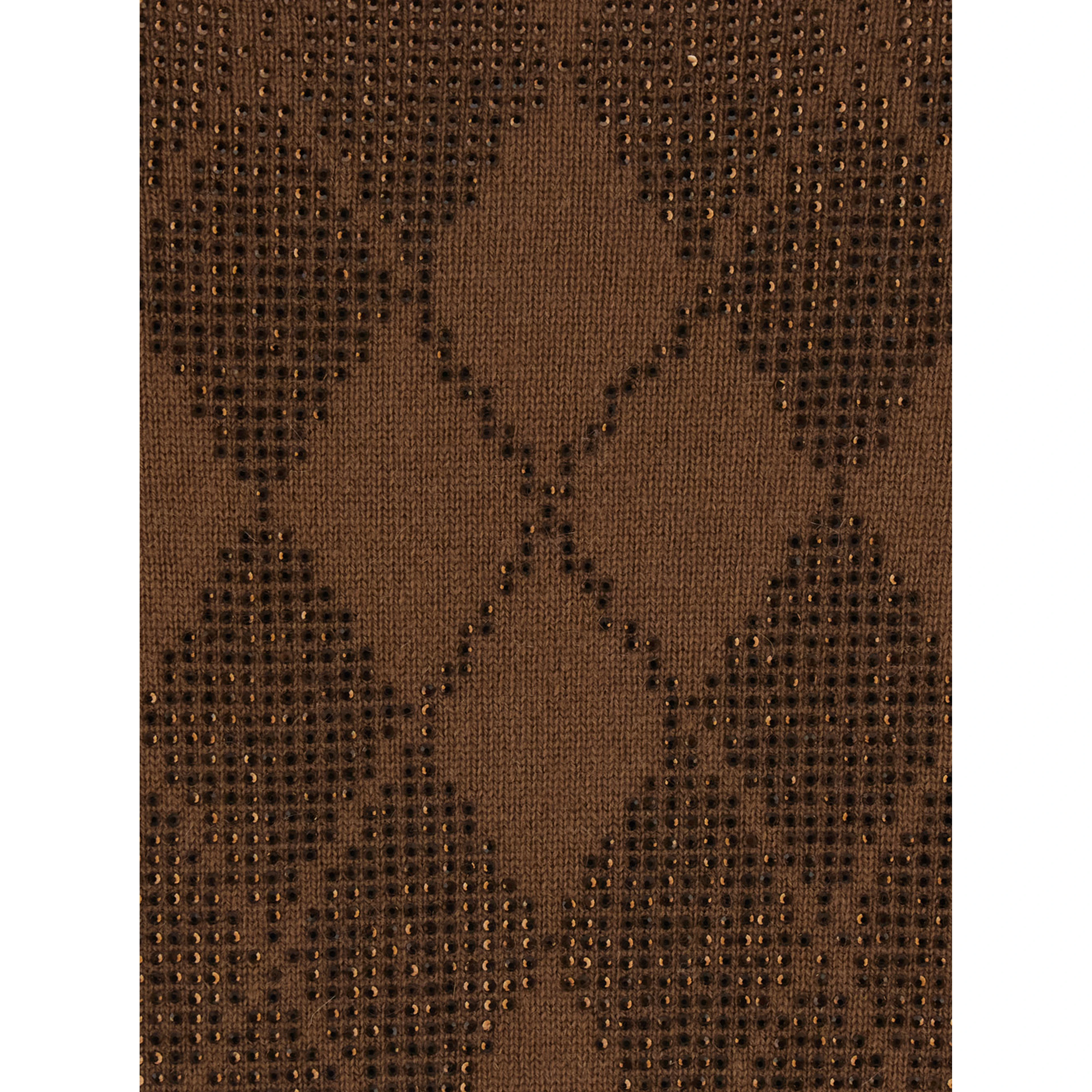 Liuti Brown Sweater with V-neck and diamond motif on the front in wool and cashmere for women